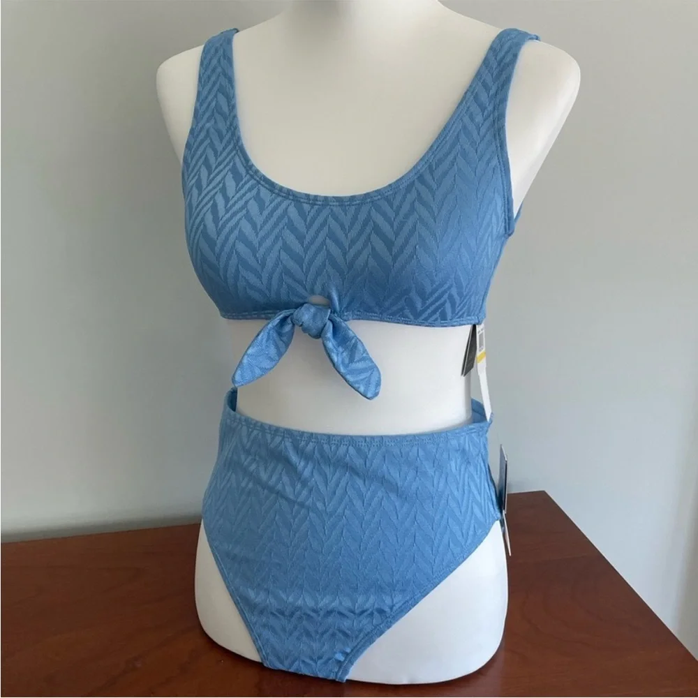 Salt + Cove Light Blue Textured Tie-Front Bikini Set